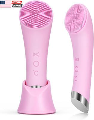 Facial Cleansing Brush, Rechargeable Silicone Face Scrubber with Heat Massage En