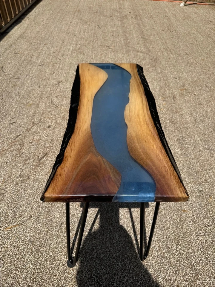 Clear Blue Epoxy Console Side Table – Handmade Wooden Furniture for Modern Home - Image 4 of 4