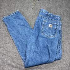 Vintage Carhartt B18 DST Traditional Fit Men's Size 42X34 Blue Denim Work Jeans