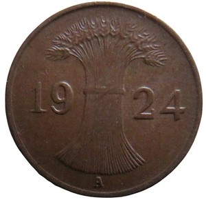 1924-A Germany One Pfennig Coin