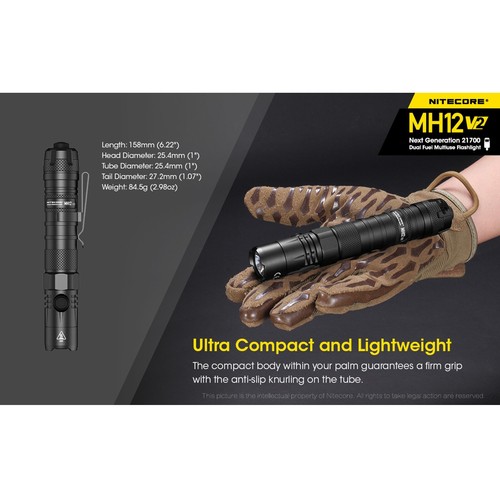 Nitecore MH12 v2 1200 Lumen USB-C Rechargeable Flashlight with 5000mAh Battery - Picture 4 of 13
