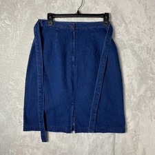 Vintage Route 66 Jean Skirt Size 7/8 Blue Straight Short Waist Tie Belt 90s