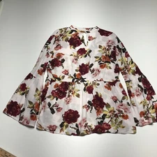 ANA A New Approach Top Womens Size L Gauzy V-Neck Flared Sleeve White Floral 