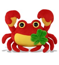 DolliBu Cute Big Eye Crab Stuffed Animal with Green Plush Shamrock - 8.5 Inches