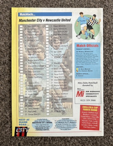 Manchester City vs Newcastle United League Cup Programme, 30/11/1994, VGC - Picture 2 of 2