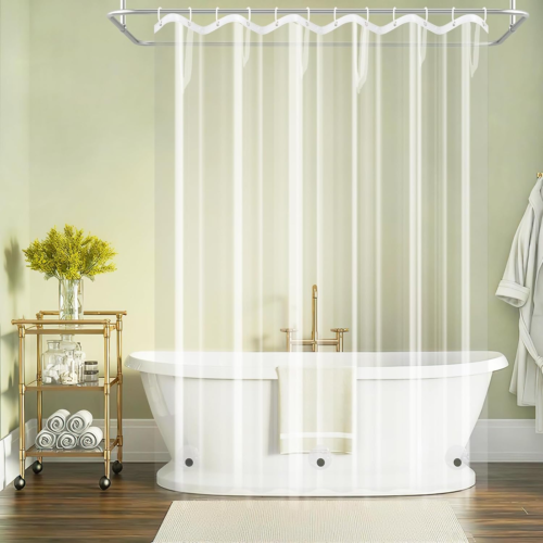Clear Shower Curtain Liner Weighted w/ 3 Large Magnets Waterproof 72 X 72 Inch