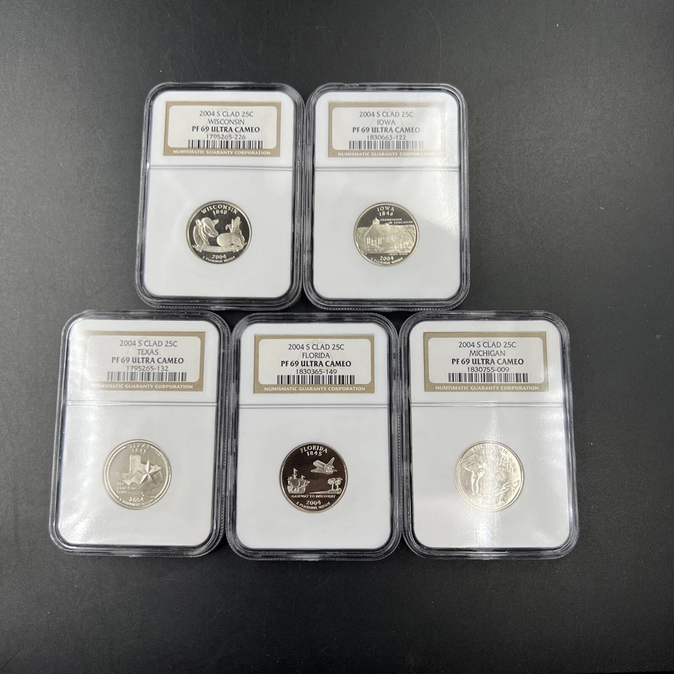 2004 S Complete 5 Coin Clad Proof Quarter Set NGC Graded PF69 UCAM Brown Label - Image 2 of 4