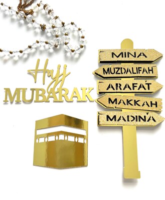 Cake Topper Gold Karte ''Hajj Mubarak Full Set'' UK VERKÄUFER