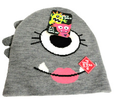 Beanie Hat Gloves Set Girl's Gray Pink Black White Winter Acrylic One Size NWT