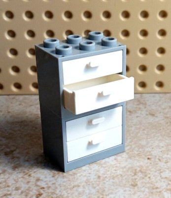 LEGO Dresser Furniture 4 Drawer Upright GRAY WHITE Boy Girl House Stand Garage