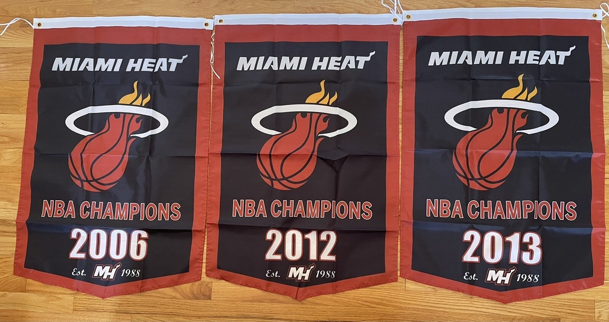 Complete Set Miami Heat NBA Champions Banners/Flags 2’x3’