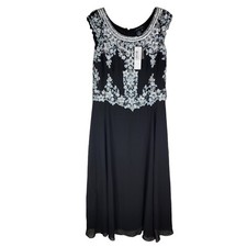 J Kara Womens 8 Petite 8P Cap Sleeve Black White Beaded Top Long Dress 2737bp