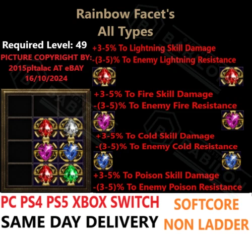 ✅PC PS4 PS5 XBOX SWITCH✅ Rainbow Facet's All Type Diablo 2 Resurrected Items D2R
