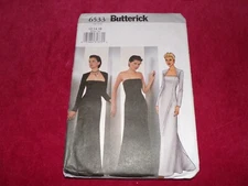 🌼 BUTTERICK #6533 - LADIES FLOOR LENGTH STRAPLESS GOWN & SHRUG PATTERN  6-22 FF