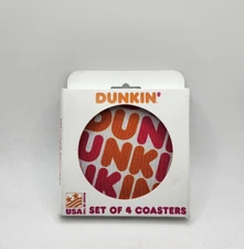 BRAND NEW SEALED VINTAGE DUNKIN' DONUTS COASTERS - SET OF 4 RETRO NEOPRENE