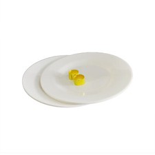 Two 6" Melamine White Plate  Two Gold Color Sewing Thimble Dance Prop Set