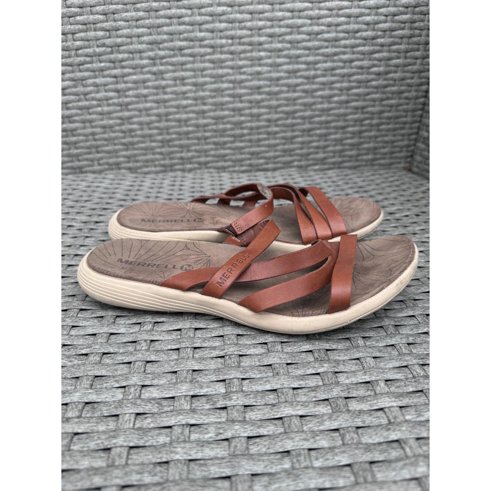 Merrell Duskair Seaway Sandals Slide Open Toe Leather Oak Brown