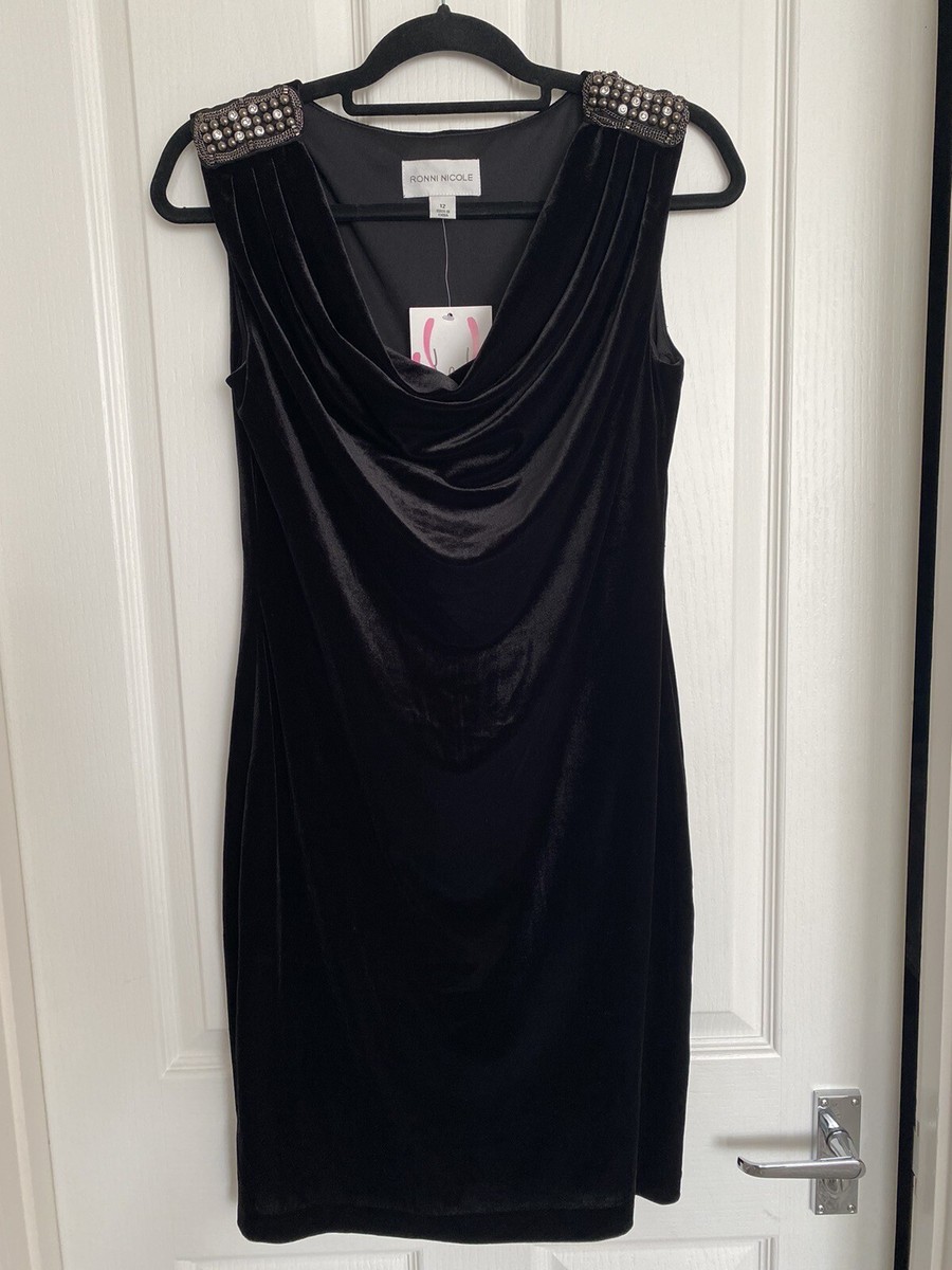 Black Velvet Ronni Nicole Draped Cowl Neck I So Slim Dress Size 12
