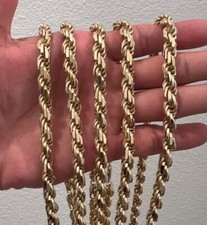 Real 7mm 14K Rope Gold over Solid 925 Diamond Cut Sterling Silver Necklace ITALY
