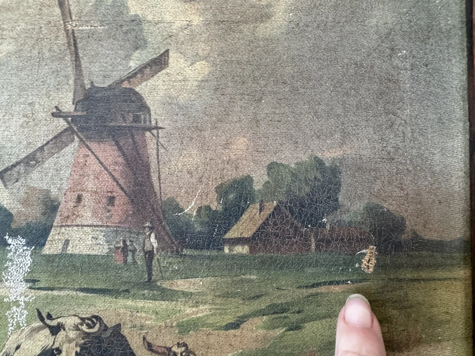 Antigua pintura al óleo de vacas en pasto Foto 3 de 4