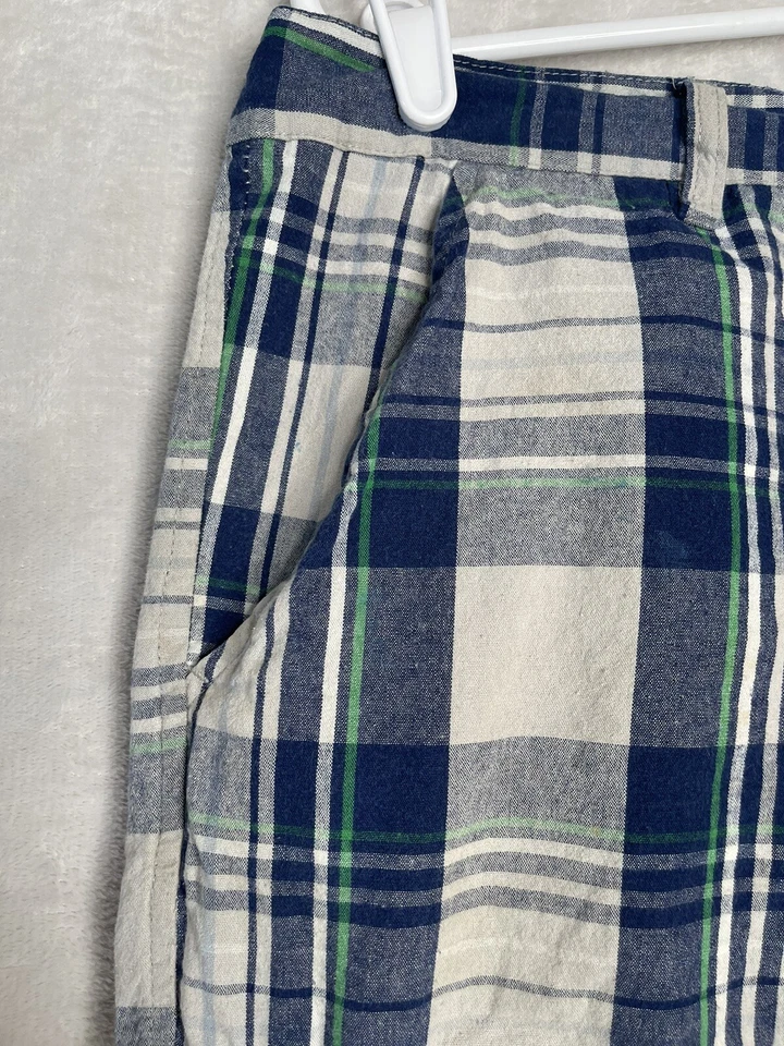 OT REVOLUTION Men's 34 Blue White Green Plaid 100% Cotton Cargo Pocket Shorts - Image 4 of 4