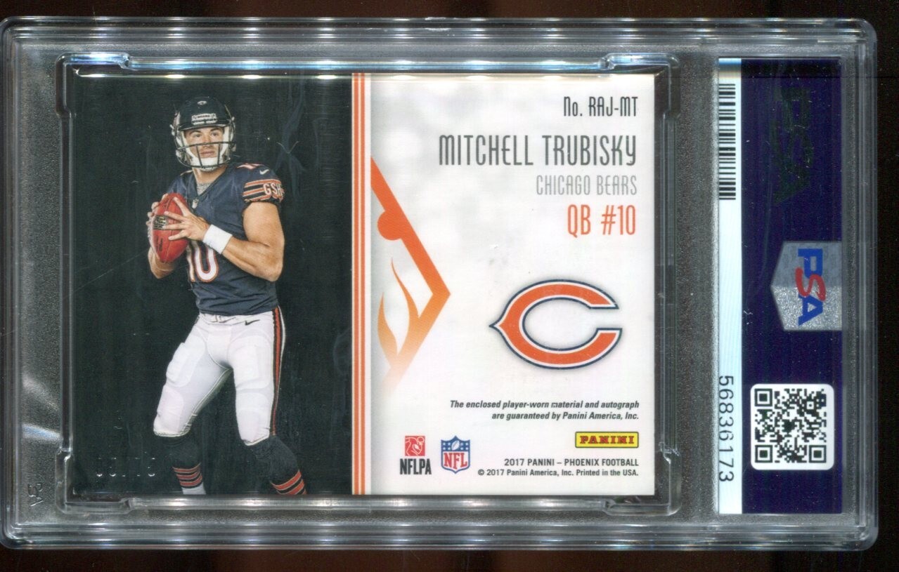 2017 Panini Phoenix Mitchell Trubisky Rookie Autograph Jersey PSA 8 view 2