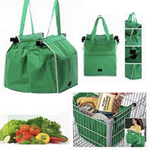 Reusable Shopping Bags Green Eco Foldable Handle Bag Grocery Cart Trolley Mount - Picture 1 of 3