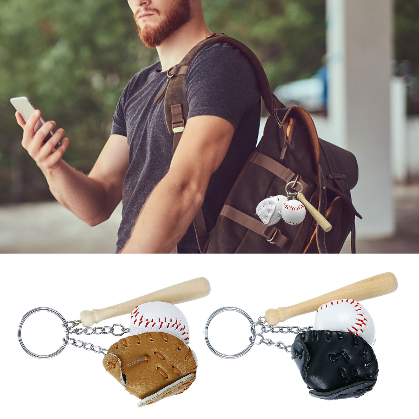 Mini Baseball Bat Keychain Three-Piece Baseball Themed Key Chain Sports Style