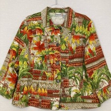 Chico's Colorful Artsy Tropical Print Button Jacket size Large/2