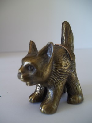 Old Vintage Springfield Illinois Souvenir Brass Cat wording on Back