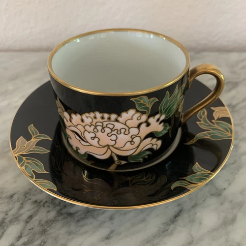Vintage Fitz & Floyd CLOISONNÉ PEONY Cup & Saucer #3