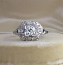 1/2CT White Round Cut CZ Art Deco Antique Style Wedding 925 Sterling Silver Ring
