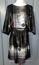 Suzi Chin for Maggy Boutique Silk Abstract Flutter Sleeves Dress.size 8