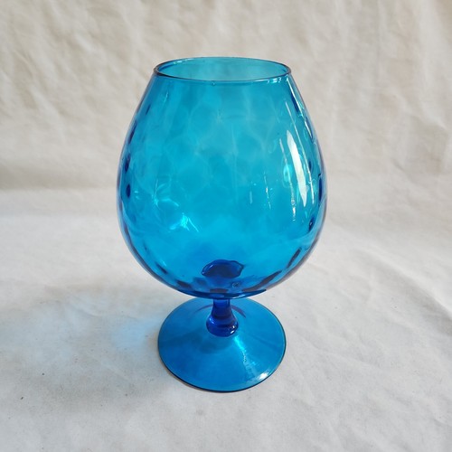 Vintage Empoli? Optic Brandy Snifter Vase Art Glass Aqua Blue Footed Quilted