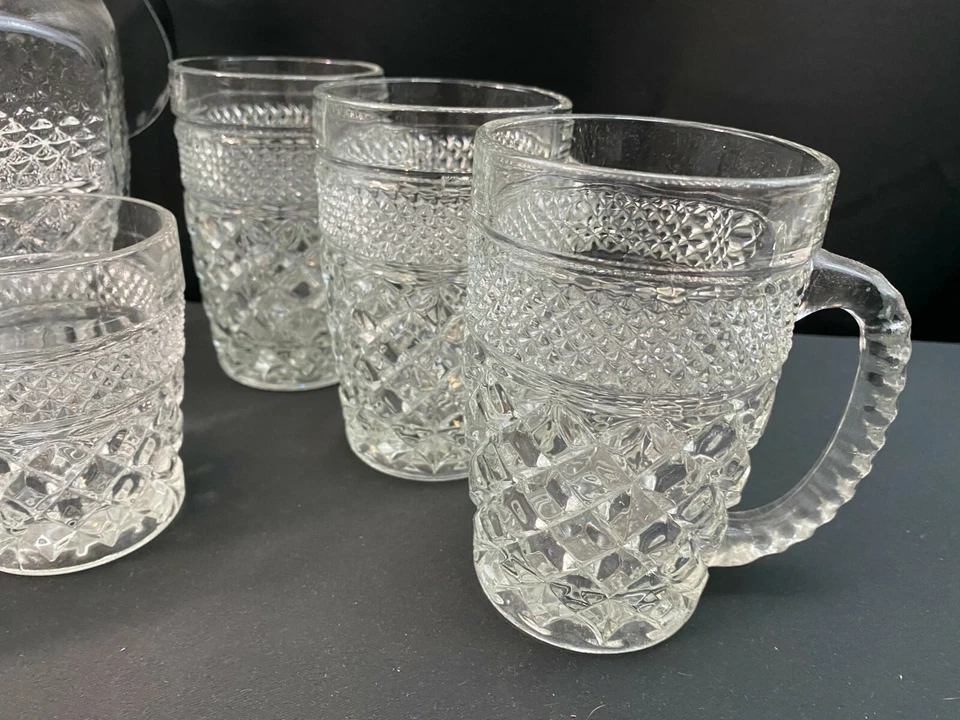 Juego de bebidas de vidrio cortado de 13 piezas ~ (6) tazas (4) cubo de hielo antiguo (1) Foto 4 de 4