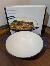 Broil King Enameled Blue and Ivory 14 Inch Cast Grilling Wok #69710