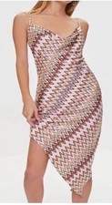 Forever 21 Chevron Asymmetrical hem Satin Slip Dress women’s sz SM NWT