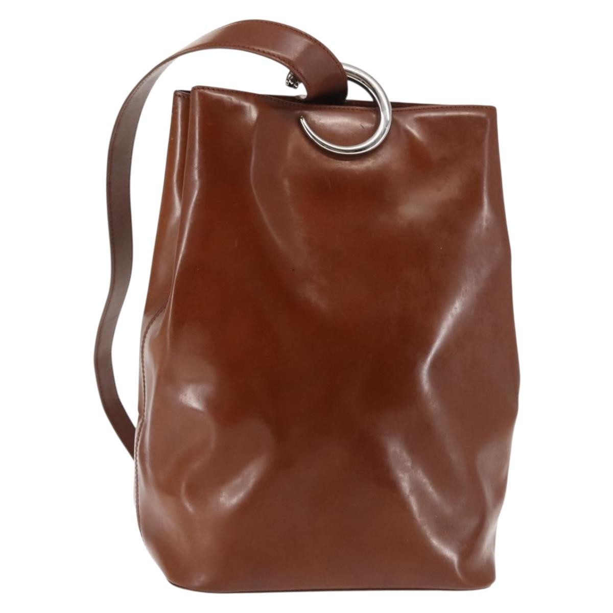 CARTIER PANTHERE Shoulder Bag Patent leather Brown Silver Auth bs29942