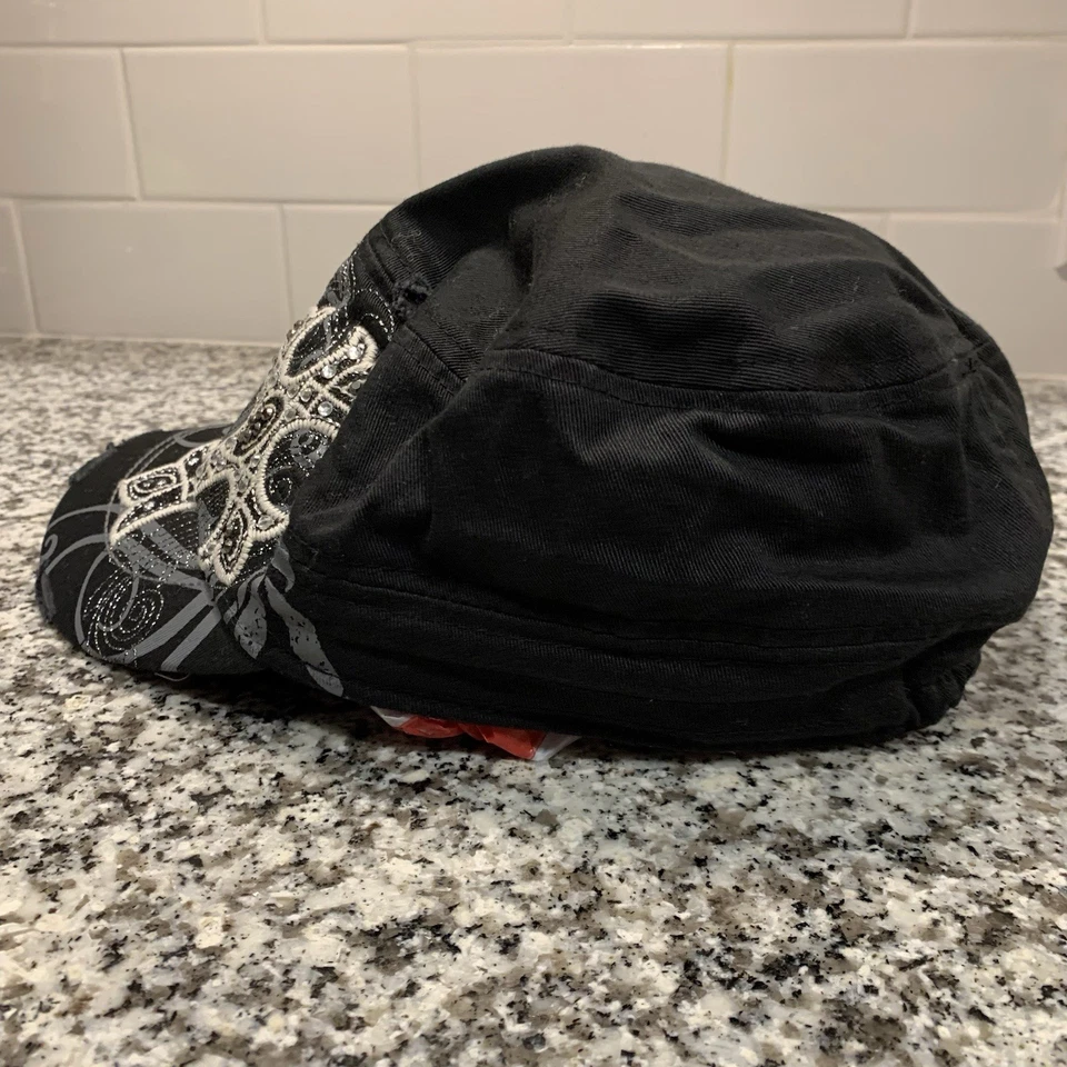 Vintage 2000s Y2K Affliction Ed Hardy Style Cross Tribal Military Hat Cap Black - Image 3 of 4