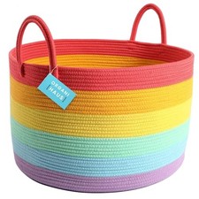 Large Blanket Basket for Living Room 20x13 Rope Basket for Wide Rainbow