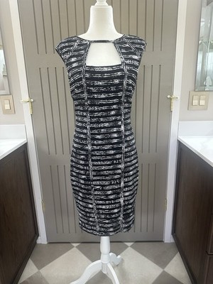 Cache Black White Stretchy Sleeveless Dress Cocktail 