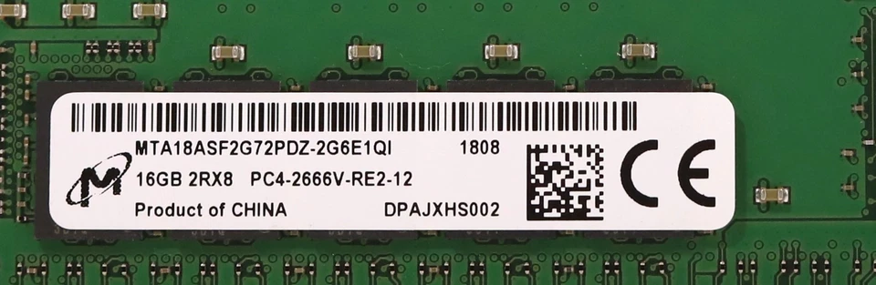 Micron 16GB 2RX8 PC4-2666V-RE2-12 ECC REG Server Speicher MTA18ASF2G72PDZ-2G6E1QI - Bild 2 von 2