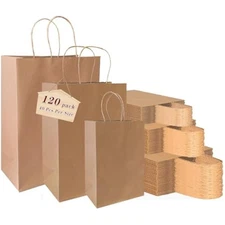 120 pack kraft paper bags with handles,assorted sizes gift bags bulk k