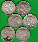 6 PEACE .9000 SILVER US $1.00/DOLLARS, 1922 1922-D 1923 1923-D 1923-S 1925 VG/XF