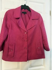 Talbots Women's Pink Linen Notch Collar Blazer Jacket Sz 8 Mid-Length 3 Button
