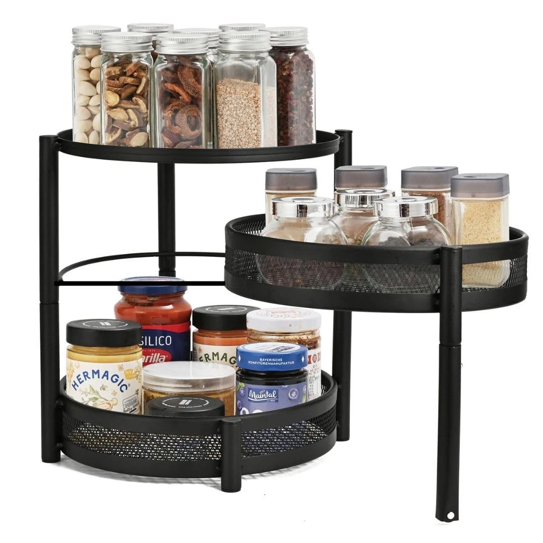 IBERG 3 Tier Spice Organizer with Rotating Middle Tier, Space Saving Kitchen ...