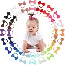 40Pcs 2 Baby Bows Hair Ties, Mini Boutique, Elastic Rubber Band, Toddlers