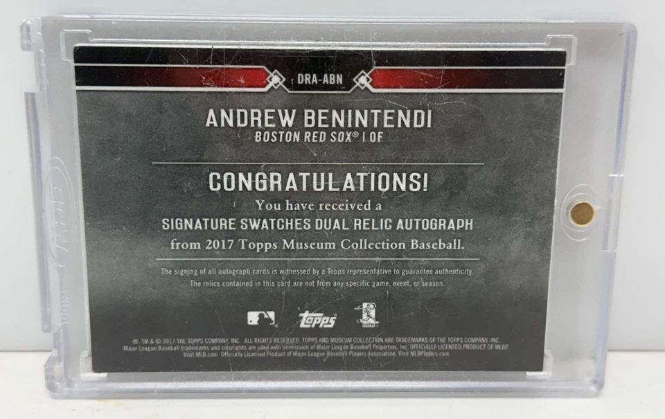2017 Topps Museum Collection Andrew Benintendi Dual Relic Auto 72/299 Red Sox - Image 2 of 4