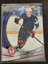 2026 Topps Chrome Olympics #37 Jack Hughes Blue Refractor /150 USA Hockey
