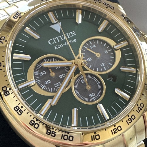 Citizens Mens Eco-Drive Chronograph Gold Stainless Steel Watch 43 MM CA4542-59X